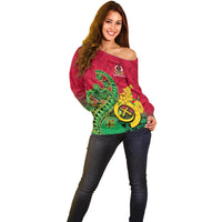 Personalised Vanuatu Islands Off Shoulder Sweater Polynesian Tattoo and Sea Turtle LT9 - Polynesian Pride