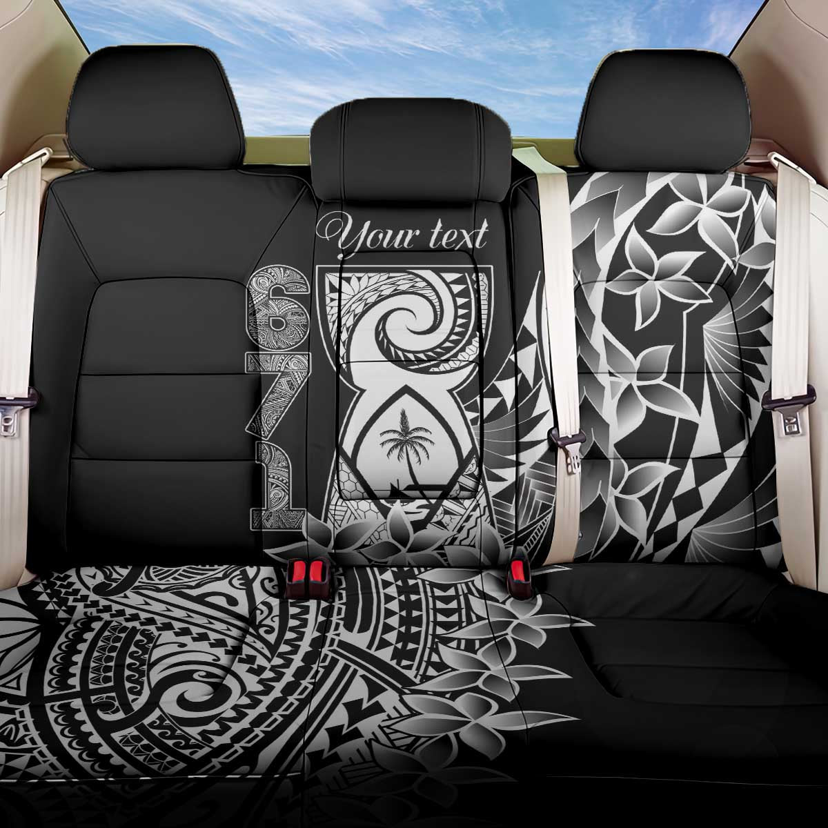 671 Guam Personalised Back Car Seat Cover Latte Stone Tribal LT9 One Size Black - Polynesian Pride
