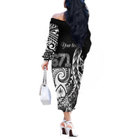 671 Guam Personalised Off The Shoulder Long Sleeve Dress Latte Stone Tribal LT9 - Polynesian Pride
