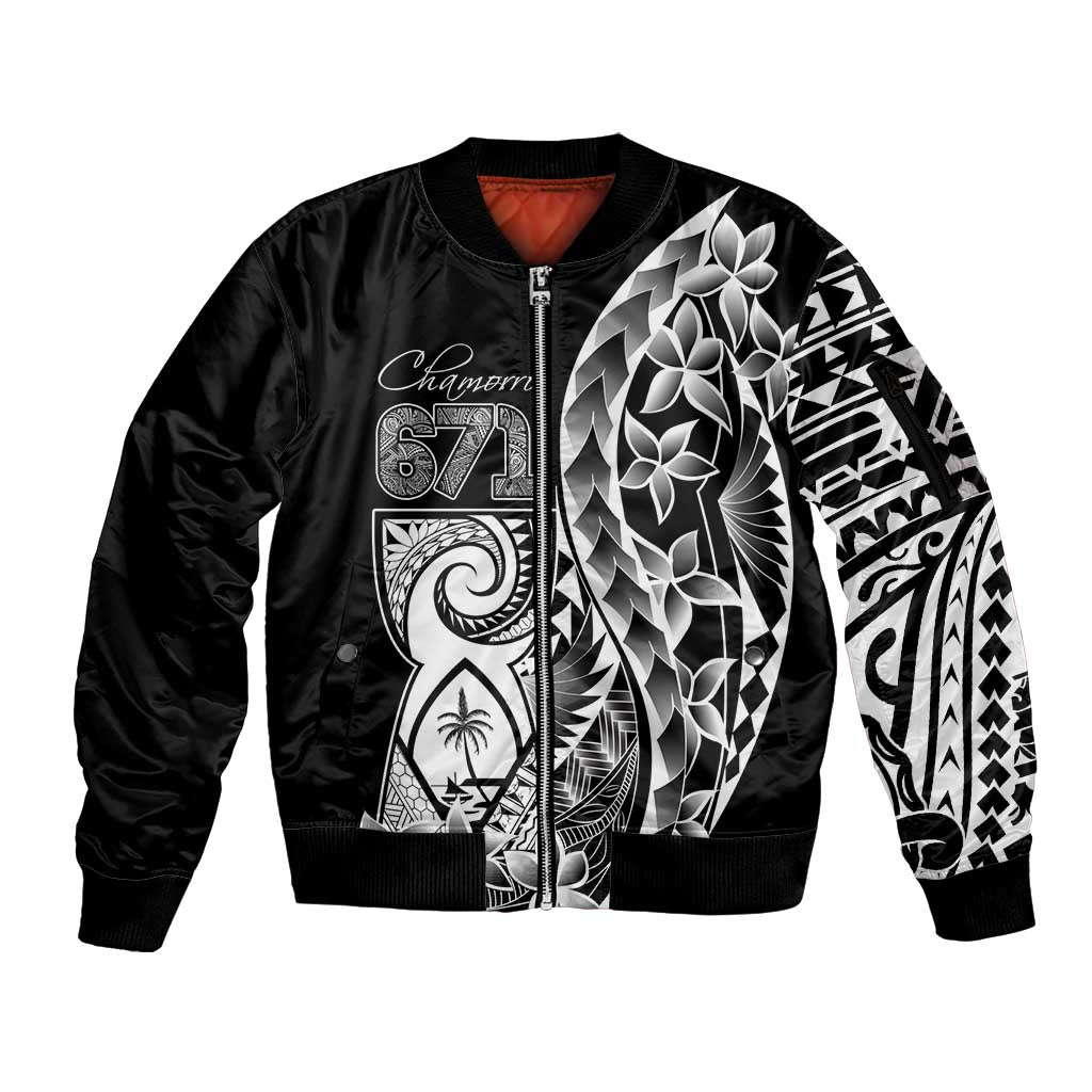 671 Guam Personalised Sleeve Zip Bomber Jacket Latte Stone Tribal LT9 Unisex Black - Polynesian Pride