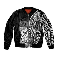 671 Guam Personalised Sleeve Zip Bomber Jacket Latte Stone Tribal LT9 Unisex Black - Polynesian Pride