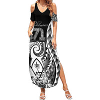 671 Guam Personalised Summer Maxi Dress Latte Stone Tribal LT9 Women Black - Polynesian Pride