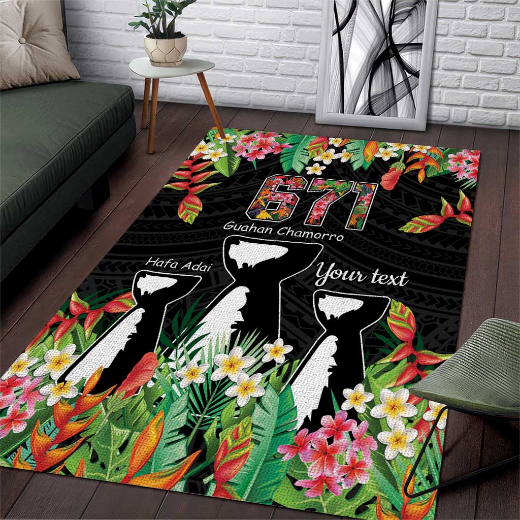 671 Guam Personalised Area Rug Latte Stone and Tropical Flowers LT9 Black - Polynesian Pride