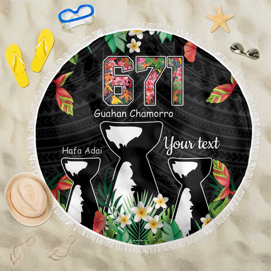671 Guam Personalised Beach Blanket Latte Stone and Tropical Flowers LT9 One Size 150cm Black - Polynesian Pride