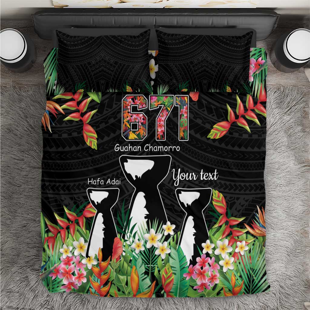 671 Guam Personalised Bedding Set Latte Stone and Tropical Flowers LT9 Black - Polynesian Pride