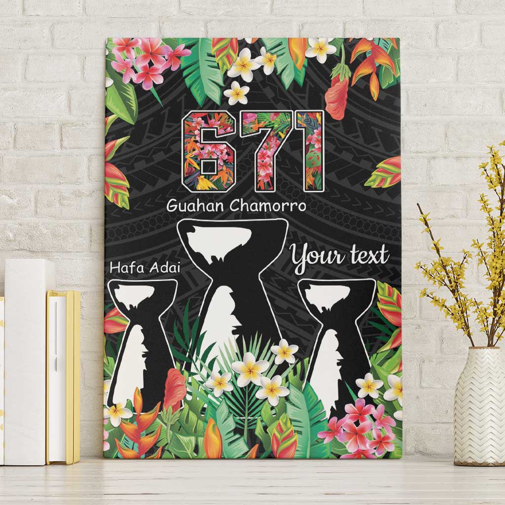 671 Guam Personalised Canvas Wall Art Latte Stone and Tropical Flowers LT9 Without Frame Black - Polynesian Pride