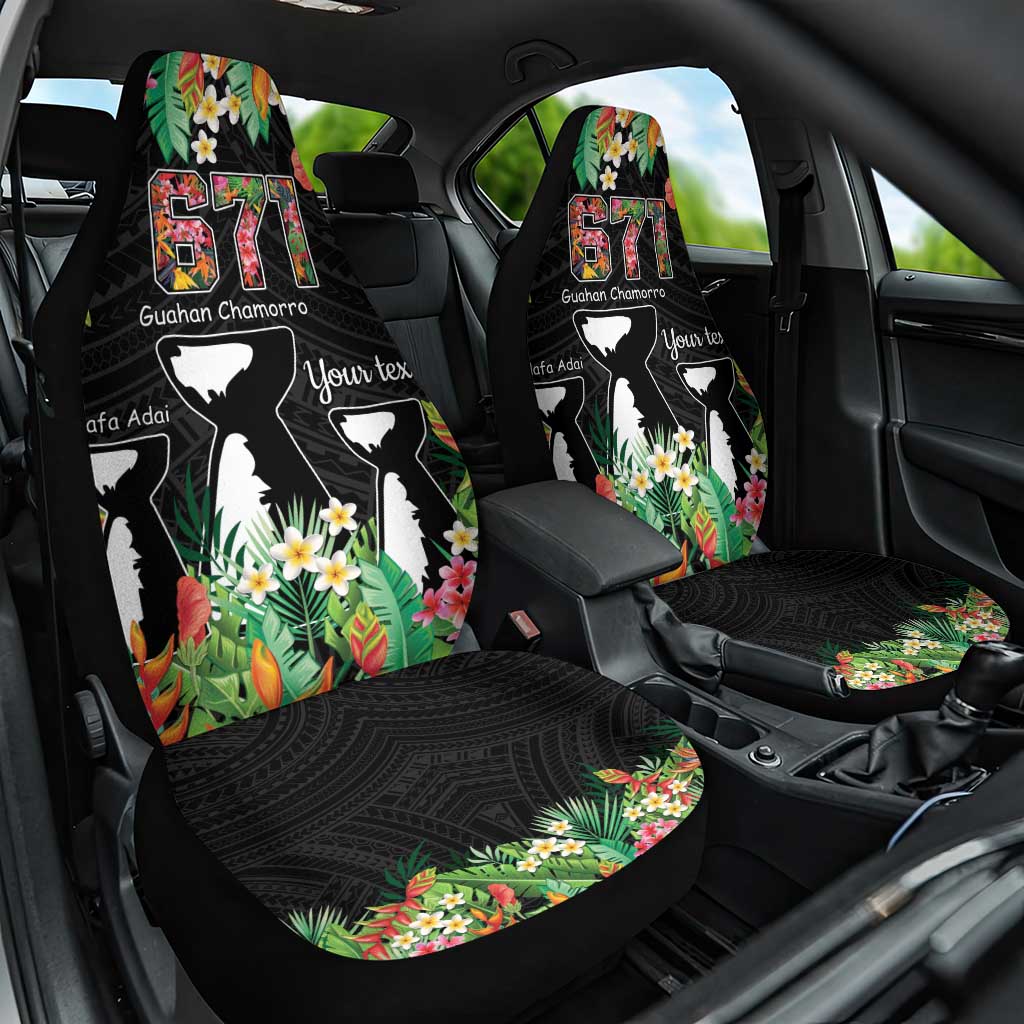 671 Guam Personalised Car Seat Cover Latte Stone and Tropical Flowers LT9 One Size Black - Polynesian Pride