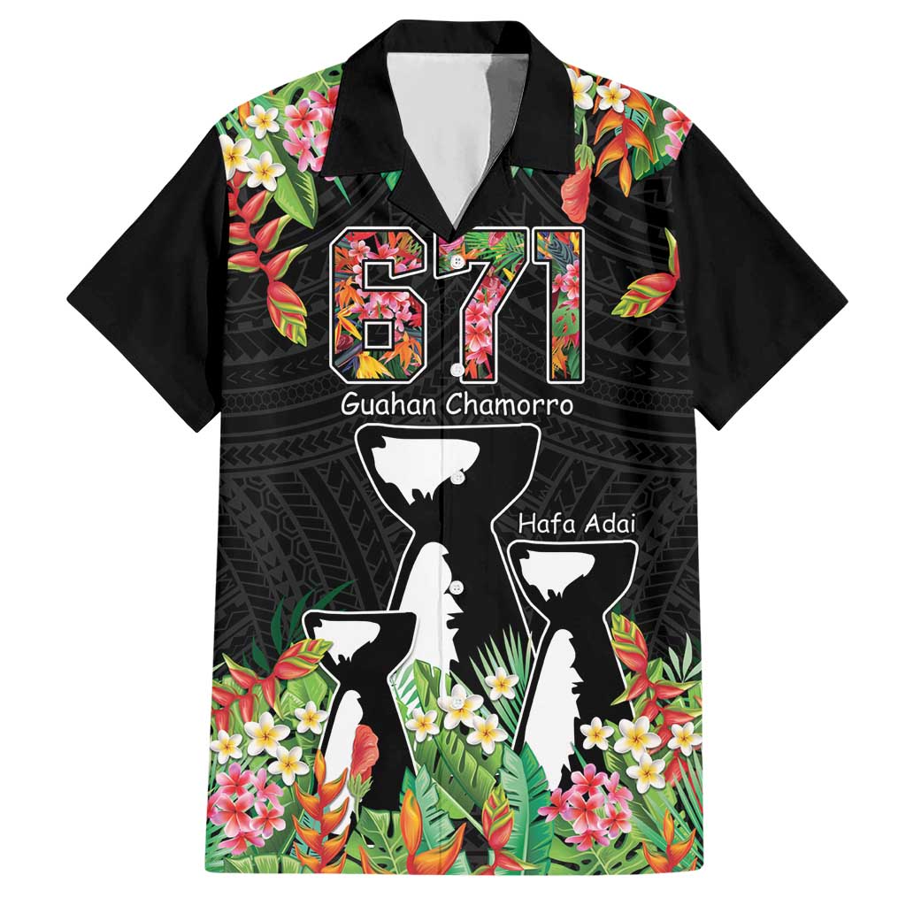 671 Guam Personalised Hawaiian Shirt Latte Stone and Tropical Flowers LT9 Black - Polynesian Pride