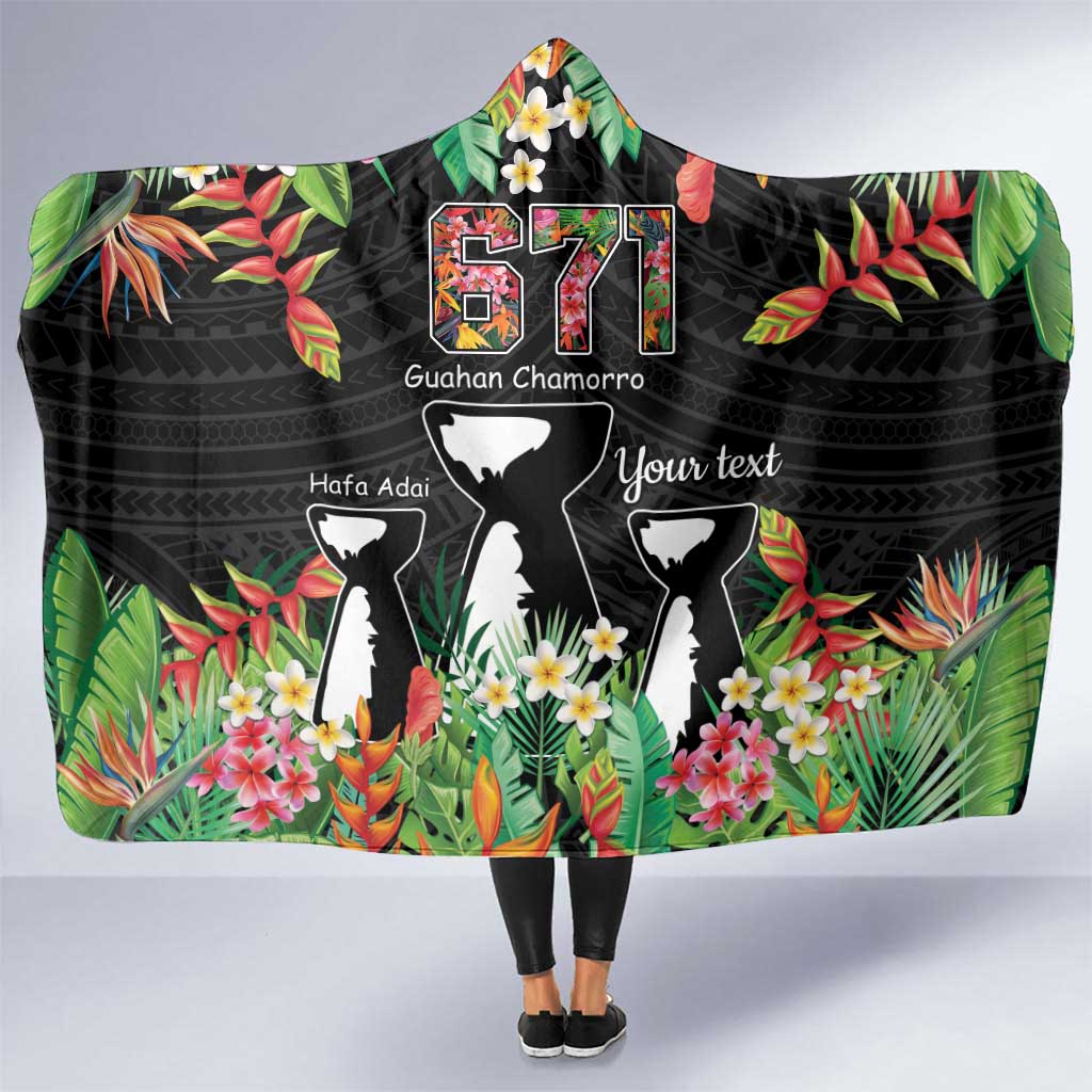 671 Guam Personalised Hooded Blanket Latte Stone and Tropical Flowers LT9 One Size Black - Polynesian Pride