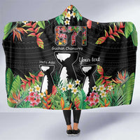 671 Guam Personalised Hooded Blanket Latte Stone and Tropical Flowers LT9 One Size Black - Polynesian Pride