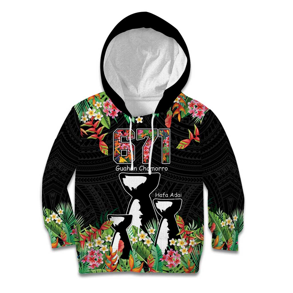 671 Guam Personalised Kid Hoodie Latte Stone and Tropical Flowers LT9 Hoodie Black - Polynesian Pride