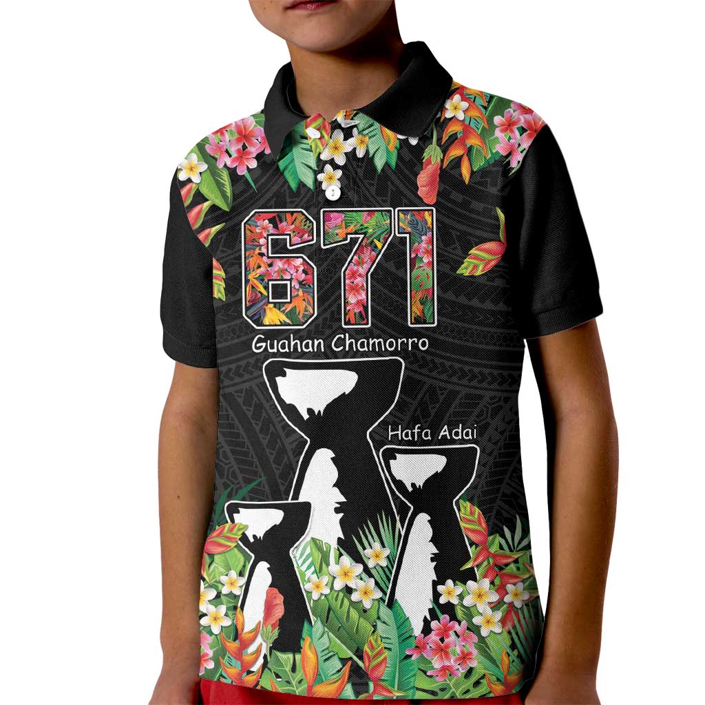 671 Guam Personalised Kid Polo Shirt Latte Stone and Tropical Flowers LT9 Kid Black - Polynesian Pride