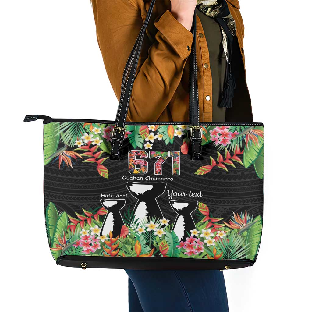 671 Guam Personalised Leather Tote Bag Latte Stone and Tropical Flowers LT9 - Polynesian Pride