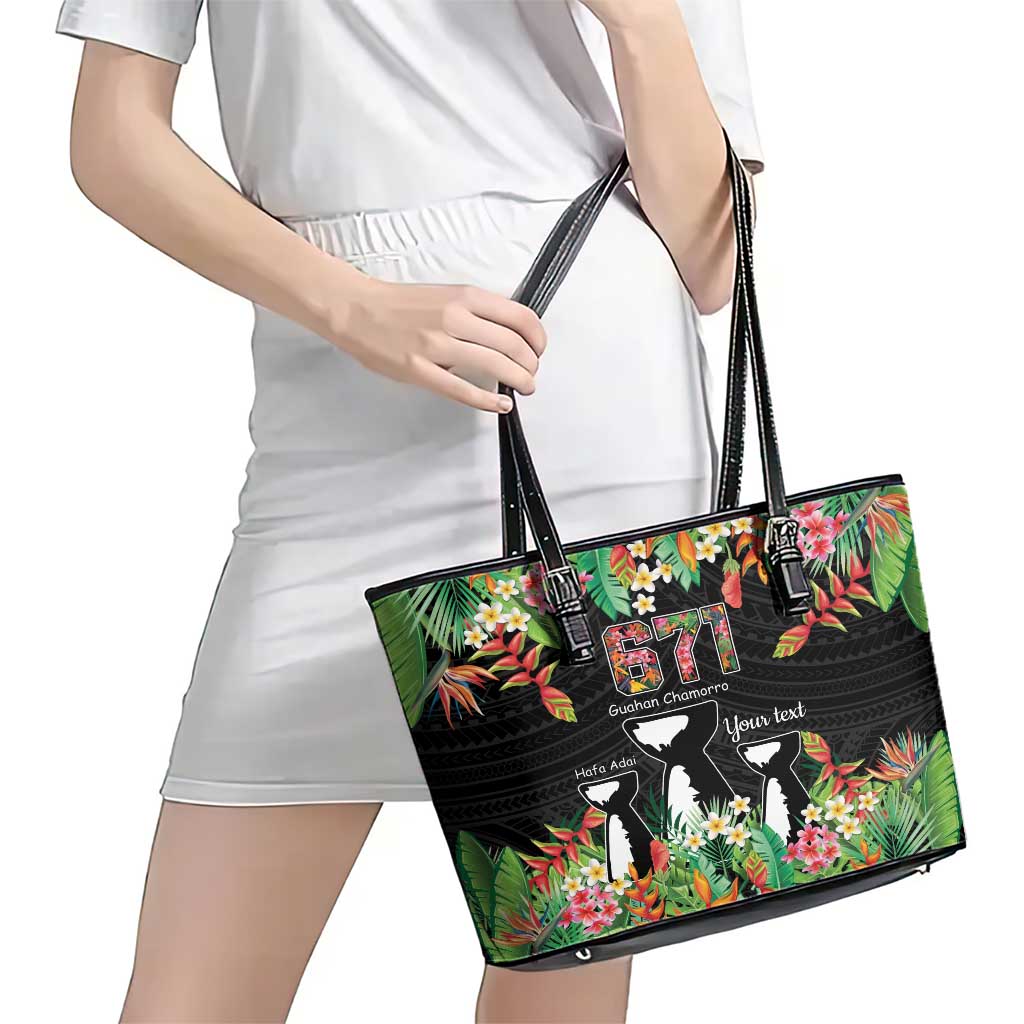 671 Guam Personalised Leather Tote Bag Latte Stone and Tropical Flowers LT9 - Polynesian Pride
