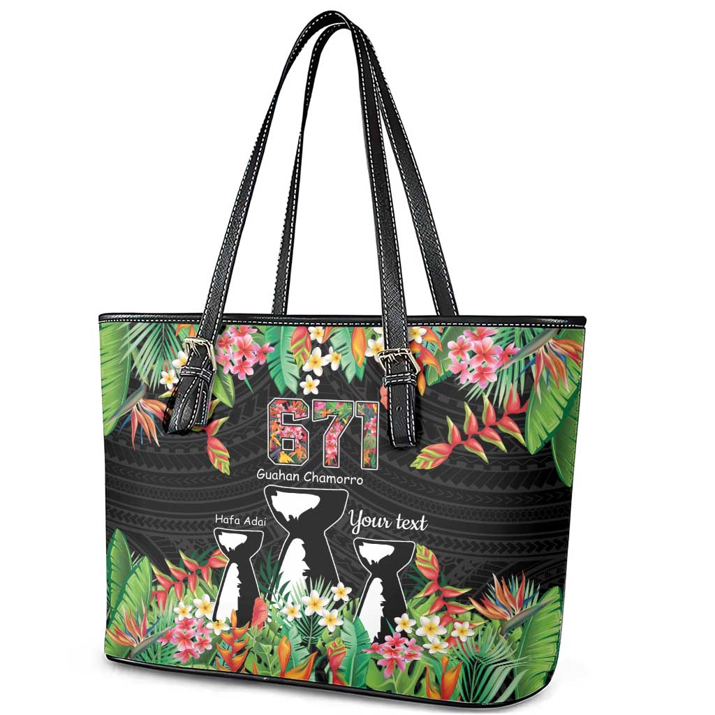 671 Guam Personalised Leather Tote Bag Latte Stone and Tropical Flowers LT9 - Polynesian Pride
