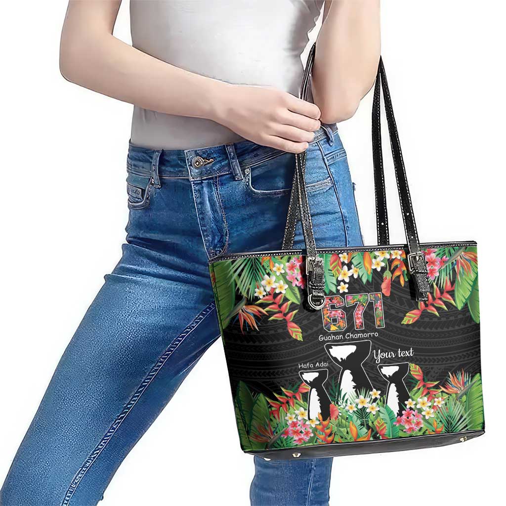 671 Guam Personalised Leather Tote Bag Latte Stone and Tropical Flowers LT9 - Polynesian Pride