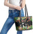 671 Guam Personalised Leather Tote Bag Latte Stone and Tropical Flowers