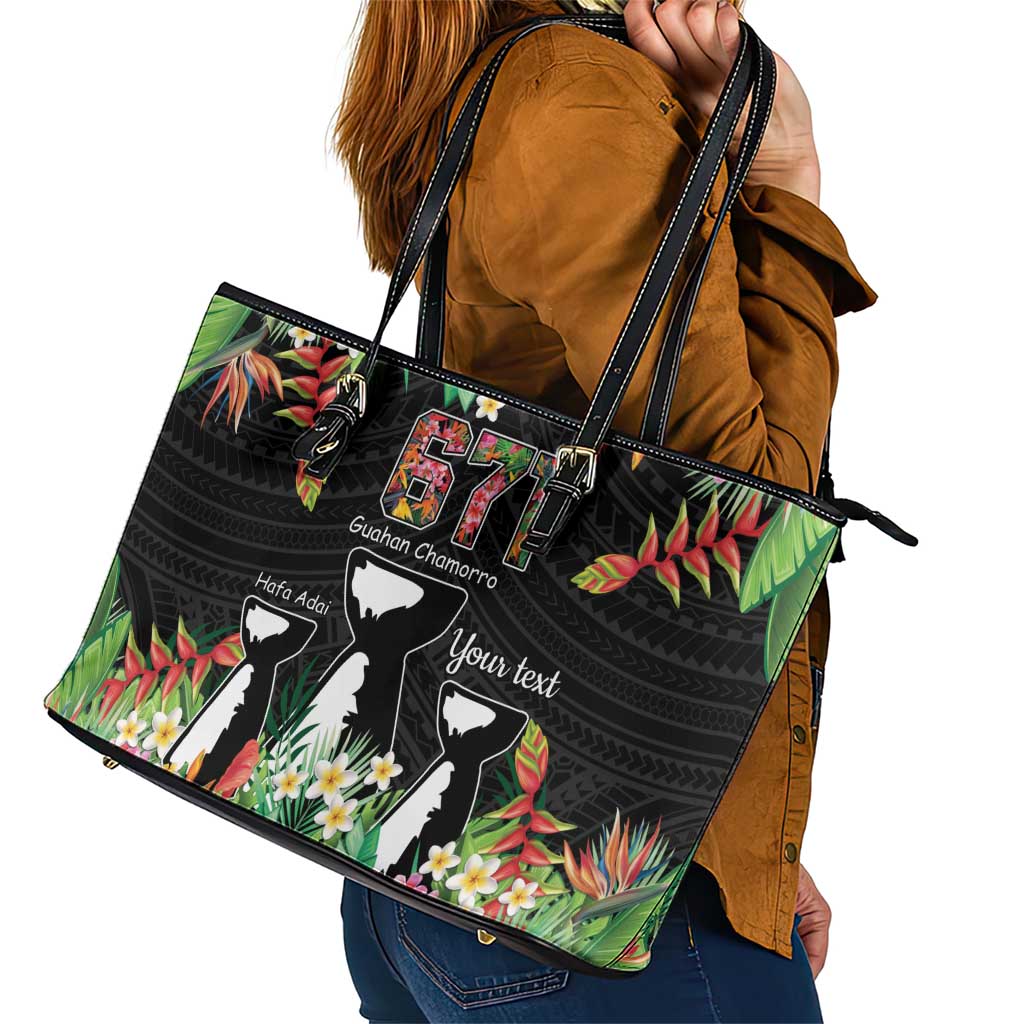671 Guam Personalised Leather Tote Bag Latte Stone and Tropical Flowers LT9 - Polynesian Pride