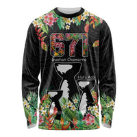 671 Guam Personalised Long Sleeve Shirt Latte Stone and Tropical Flowers LT9 Unisex Black - Polynesian Pride