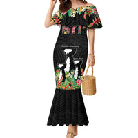 671 Guam Personalised Mermaid Dress Latte Stone and Tropical Flowers LT9 Women Black - Polynesian Pride