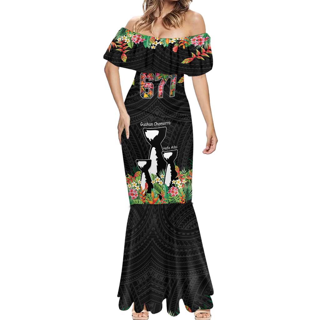 671 Guam Personalised Mermaid Dress Latte Stone and Tropical Flowers LT9 - Polynesian Pride
