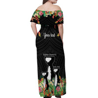 671 Guam Personalised Off Shoulder Maxi Dress Latte Stone and Tropical Flowers LT9 - Polynesian Pride