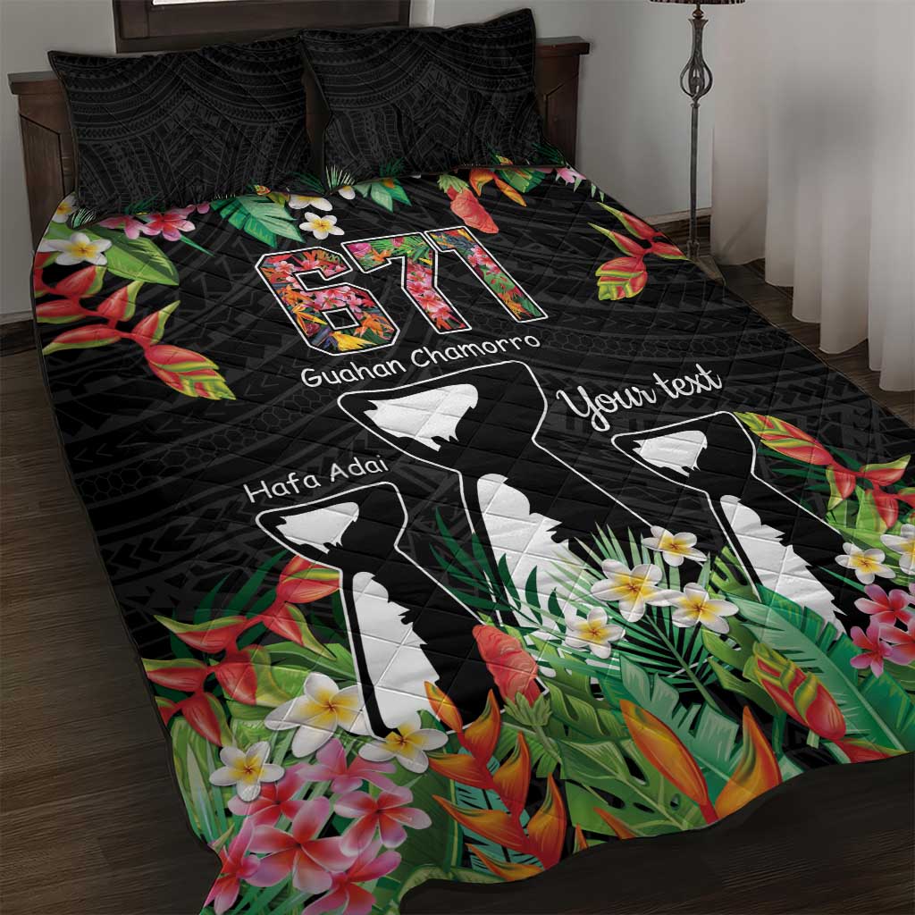 671 Guam Personalised Quilt Bed Set Latte Stone and Tropical Flowers LT9 Black - Polynesian Pride