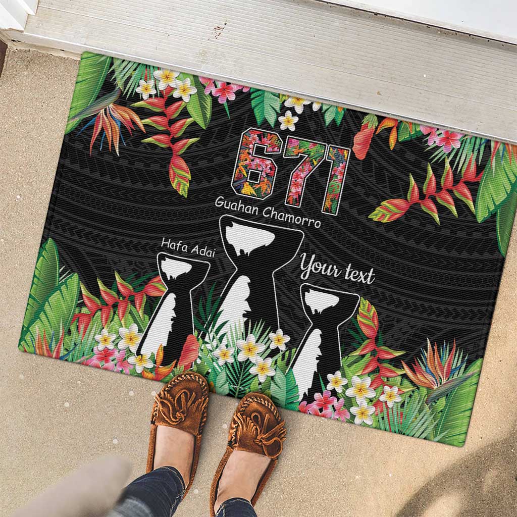 671 Guam Personalised Rubber Doormat Latte Stone and Tropical Flowers LT9 - Polynesian Pride