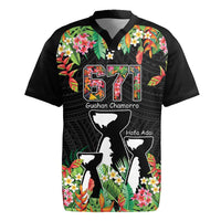 671 Guam Personalised Rugby Jersey Latte Stone and Tropical Flowers LT9 Black - Polynesian Pride