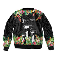 671 Guam Personalised Sleeve Zip Bomber Jacket Latte Stone and Tropical Flowers LT9 - Polynesian Pride