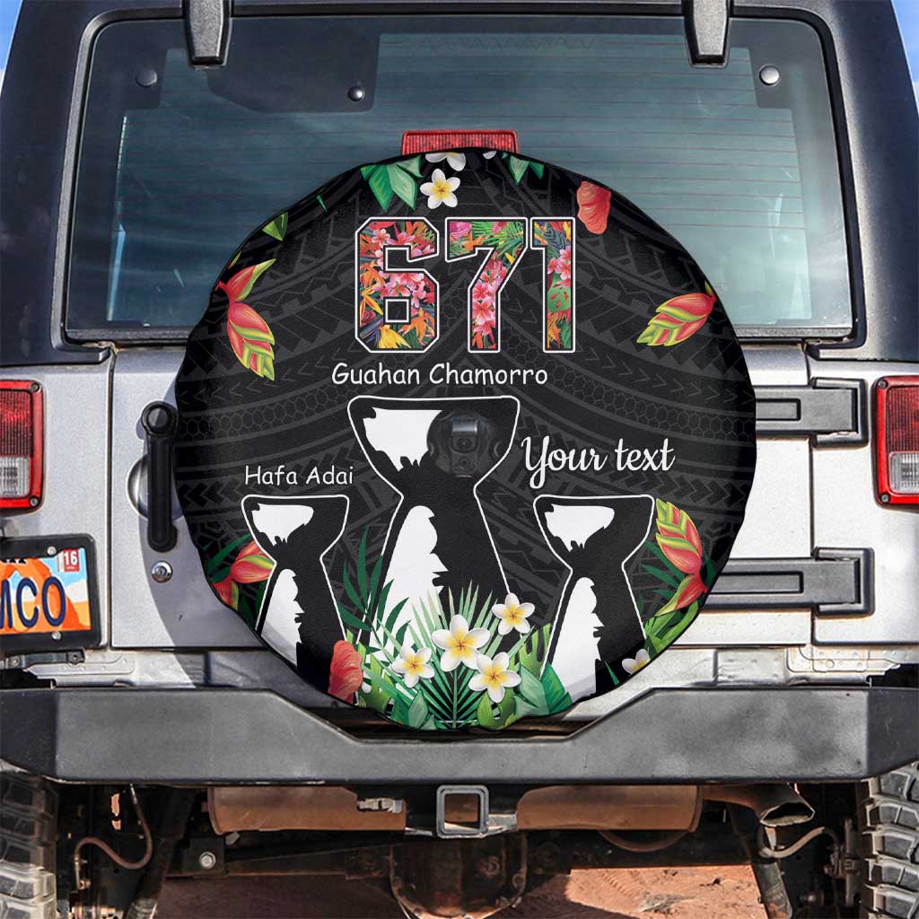 671 Guam Personalised Spare Tire Cover Latte Stone and Tropical Flowers LT9 Black - Polynesian Pride
