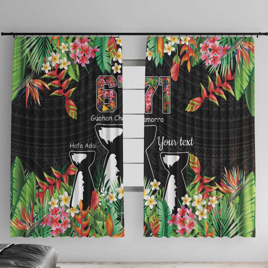 671 Guam Personalised Window Curtain Latte Stone and Tropical Flowers LT9 With Hooks Black - Polynesian Pride