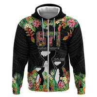 671 Guam Personalised Zip Hoodie Latte Stone and Tropical Flowers LT9 Zip Hoodie Black - Polynesian Pride
