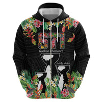 671 Guam Personalised Zip Hoodie Latte Stone and Tropical Flowers LT9 - Polynesian Pride
