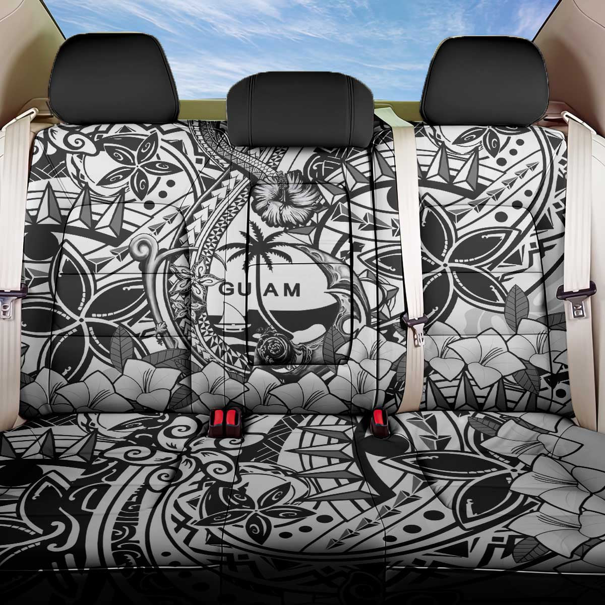 Guam Hafa Adai Guasali Flowers Back Car Seat Cover LT9 One Size Black - Polynesian Pride