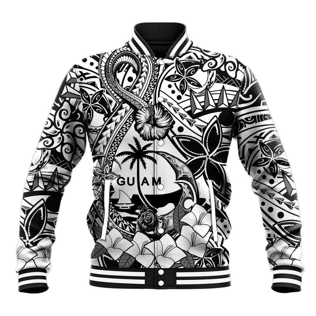 Guam Hafa Adai Guasali Flowers Baseball Jacket LT9 Unisex Black - Polynesian Pride