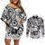 Guam Hafa Adai Guasali Flowers Couples Matching Off Shoulder Short Dress and Long Sleeve Button Shirt