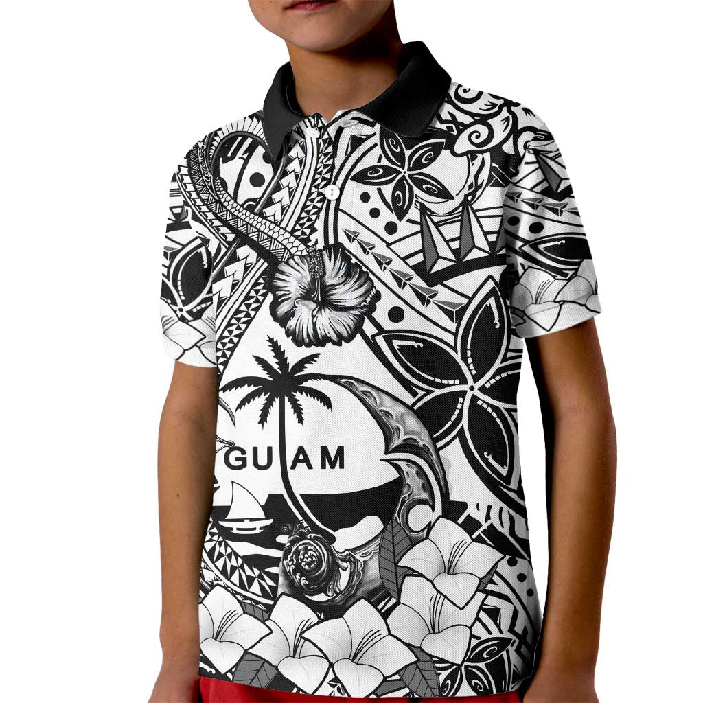 Guam Hafa Adai Guasali Flowers Kid Polo Shirt LT9 Kid Black - Polynesian Pride
