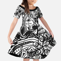 Guam Hafa Adai Guasali Flowers Kid Short Sleeve Dress LT9 KID Black - Polynesian Pride