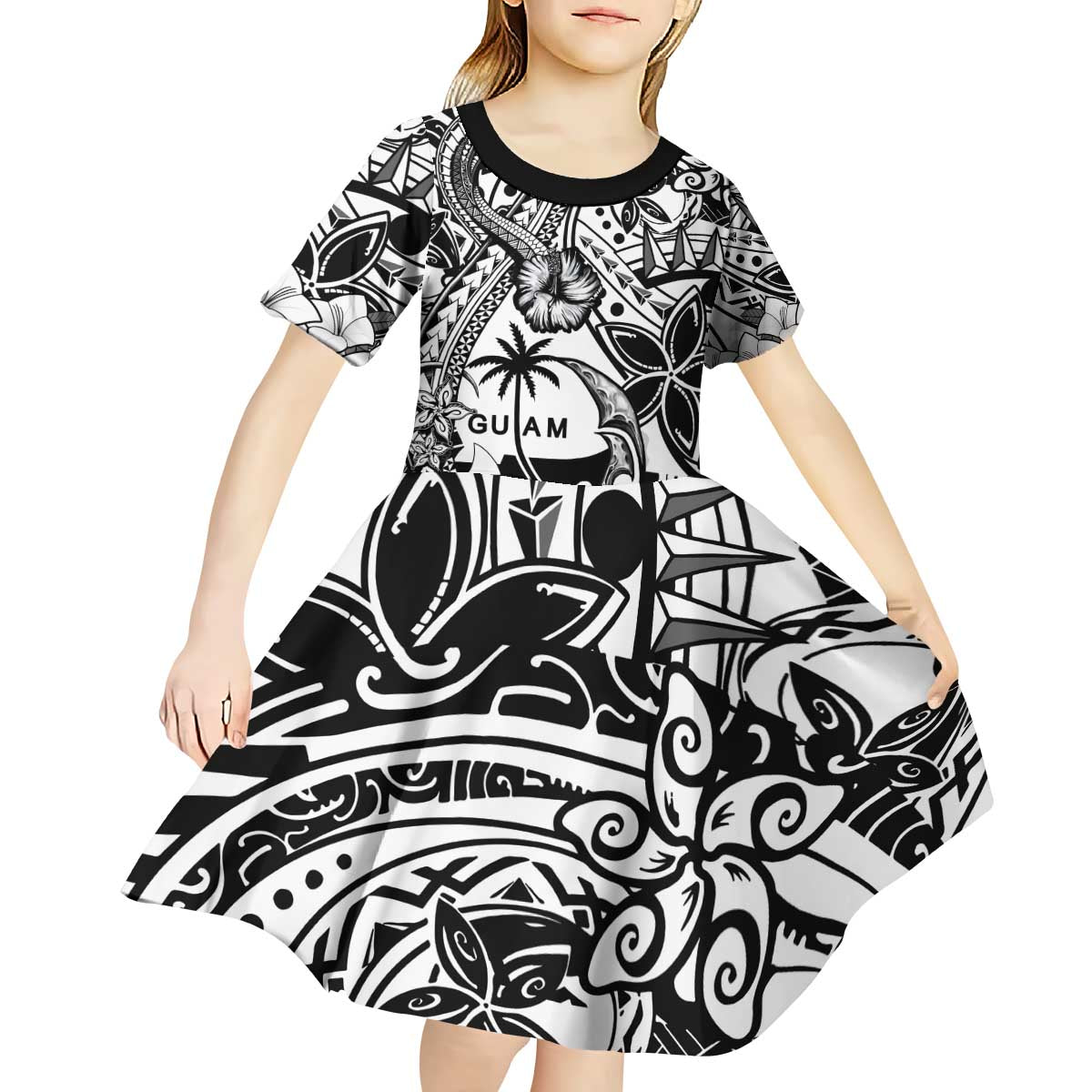Guam Hafa Adai Guasali Flowers Kid Short Sleeve Dress LT9 - Polynesian Pride