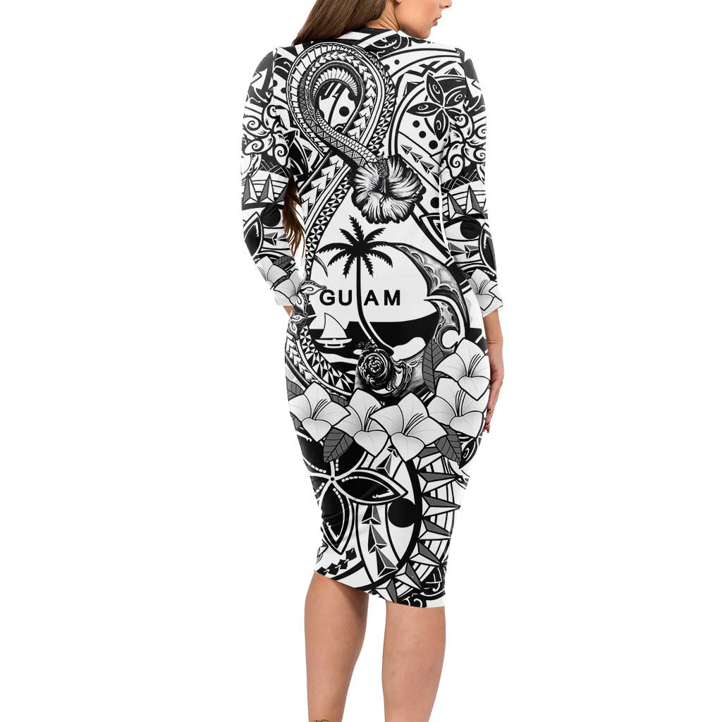 Guam Hafa Adai Guasali Flowers Long Sleeve Bodycon Dress LT9 - Polynesian Pride