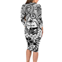 Guam Hafa Adai Guasali Flowers Long Sleeve Bodycon Dress LT9 - Polynesian Pride