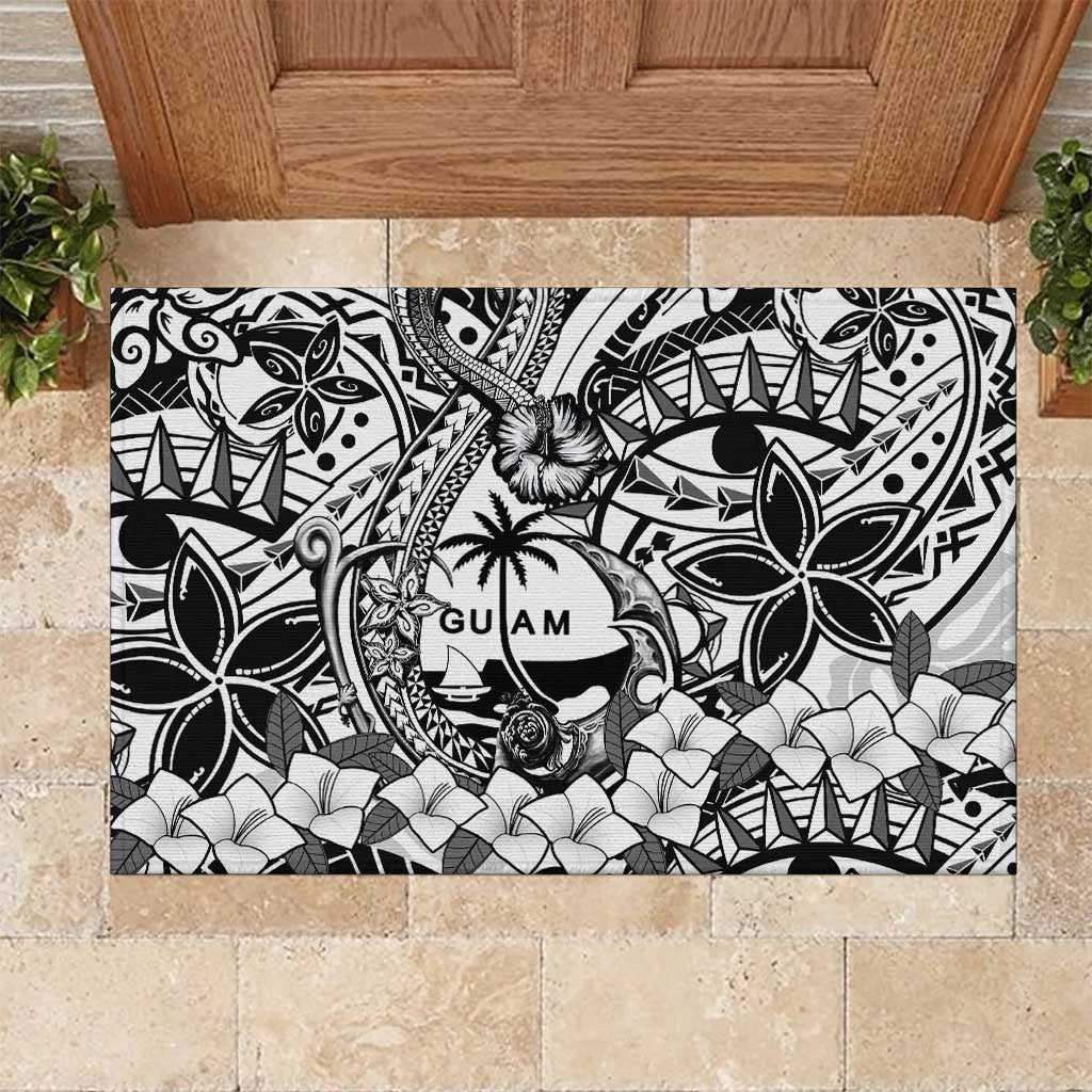 Guam Hafa Adai Guasali Flowers Rubber Doormat LT9 Black - Polynesian Pride