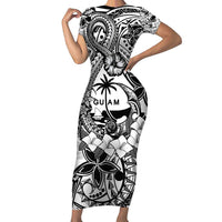 Guam Hafa Adai Guasali Flowers Short Sleeve Bodycon Dress LT9 Long Dress Black - Polynesian Pride