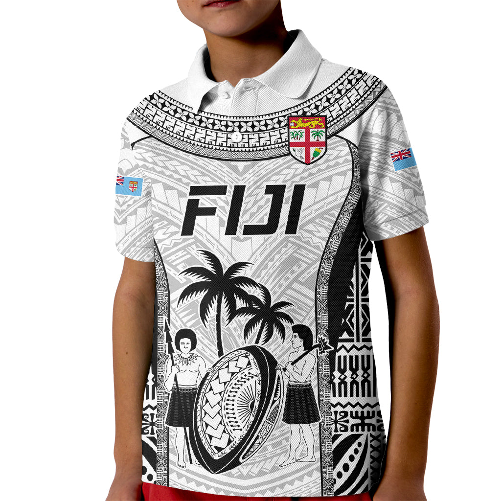 Fiji Rugby Kid Polo Shirt Go Champions World Cup 2023 Tapa Unique White Vibe LT9 Kid White - Polynesian Pride