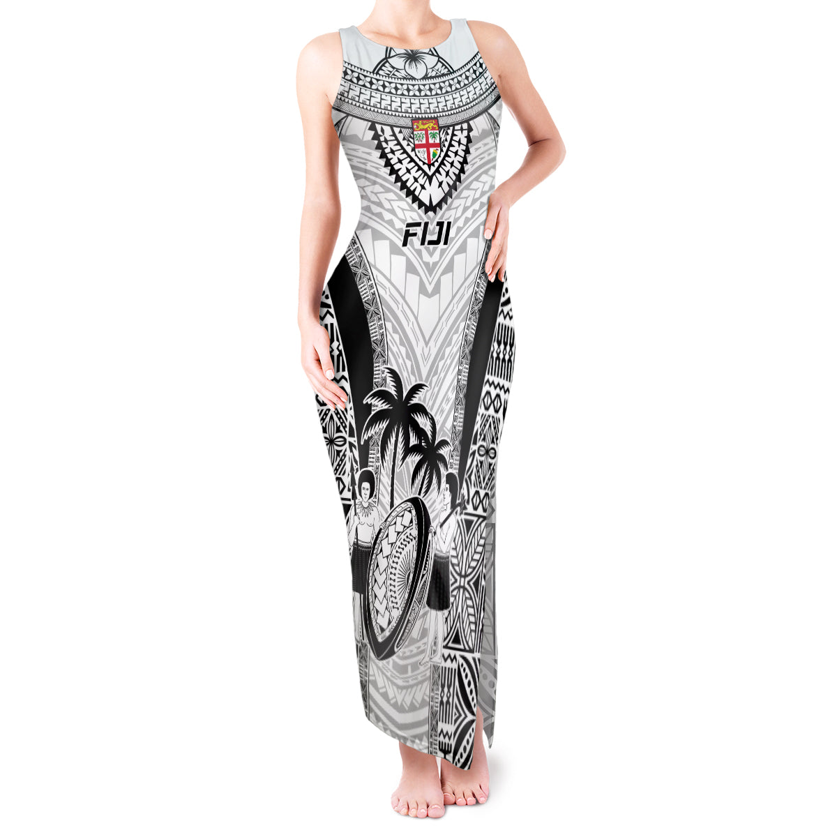 Fiji Rugby Tank Maxi Dress Go Champions World Cup 2023 Tapa Unique White Vibe LT9 Women White - Polynesian Pride