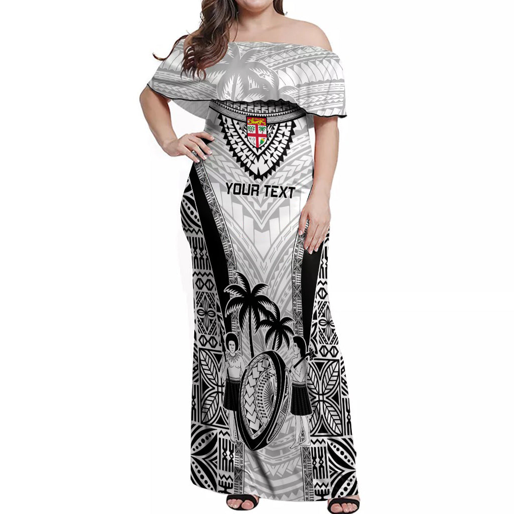 Custom Fiji Rugby Off Shoulder Maxi Dress Go Champions World Cup 2023 Tapa Unique White Vibe LT9 Women White - Polynesian Pride