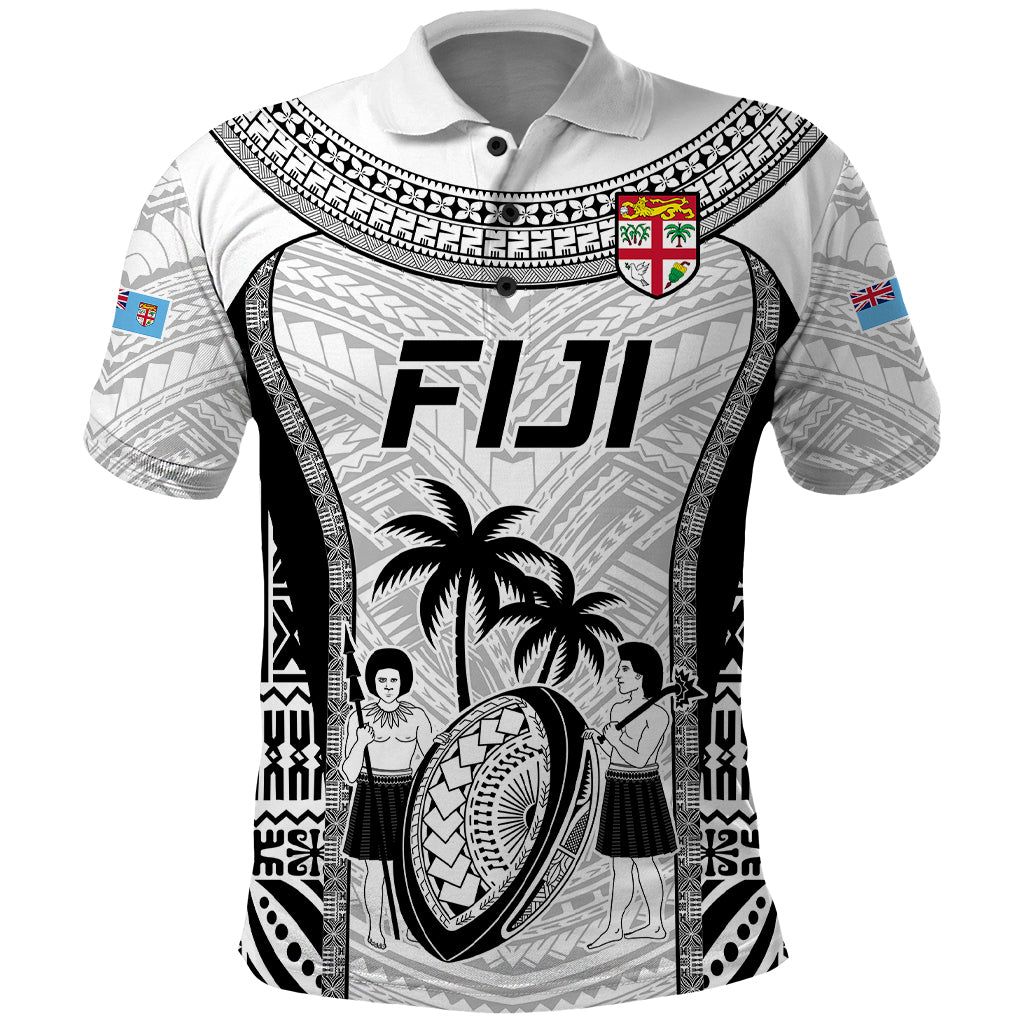 Custom Fiji Rugby Polo Shirt Go Champions World Cup 2023 Tapa Unique White Vibe LT9 White - Polynesian Pride