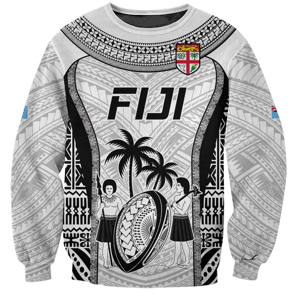 Custom Fiji Rugby Sweatshirt Go Champions World Cup 2023 Tapa Unique White Vibe LT9 Unisex White - Polynesian Pride
