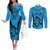 Fiji Rugby Couples Matching Off The Shoulder Long Sleeve Dress and Long Sleeve Button Shirts Go Champions World Cup 2023 Tapa Unique Blue Vibe LT9 Blue - Polynesian Pride